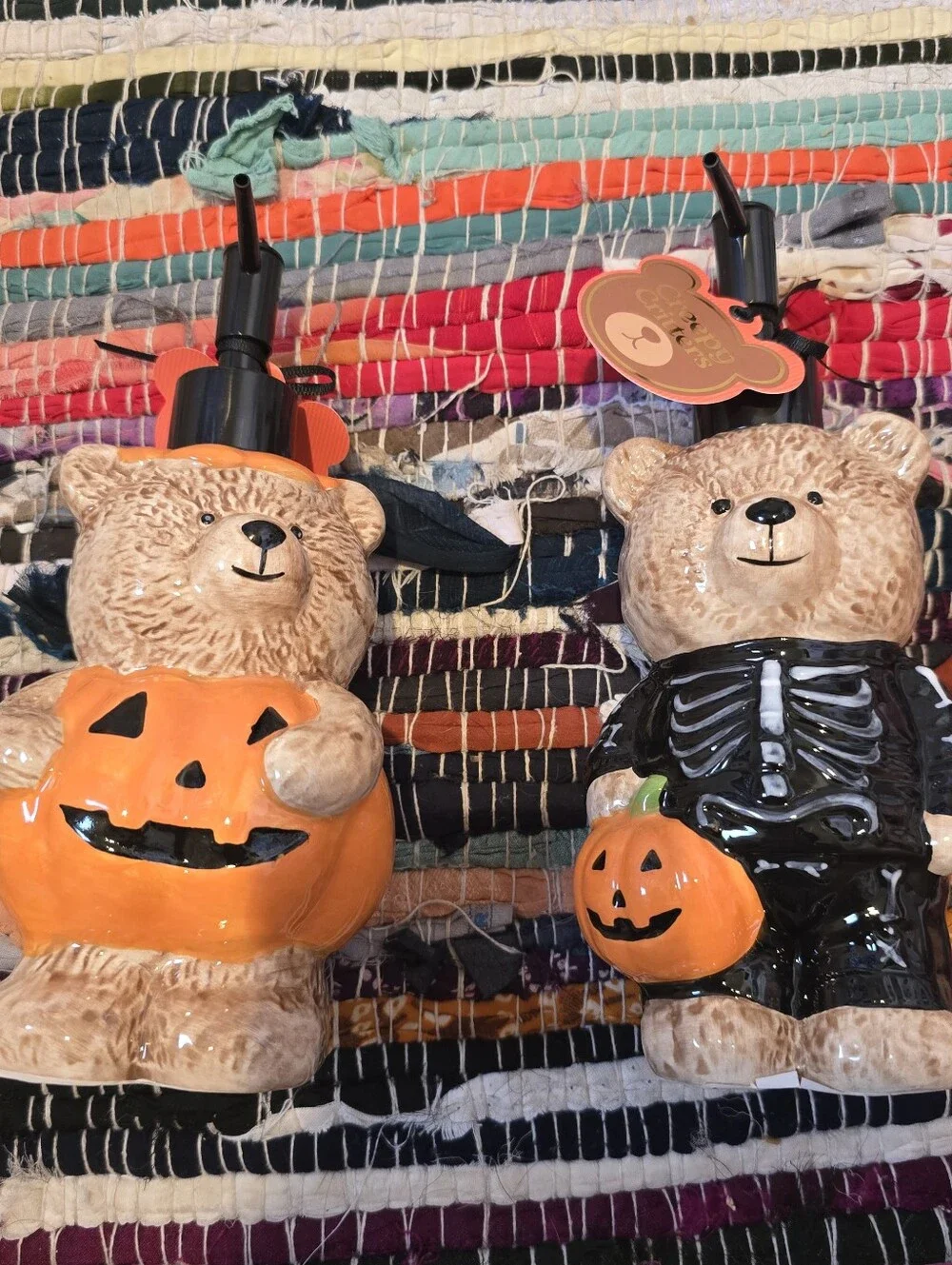 2 Teddy Bear Halloween Soap Dispenser Pumpkin Teddy Bear Skeleton Teddy bear
